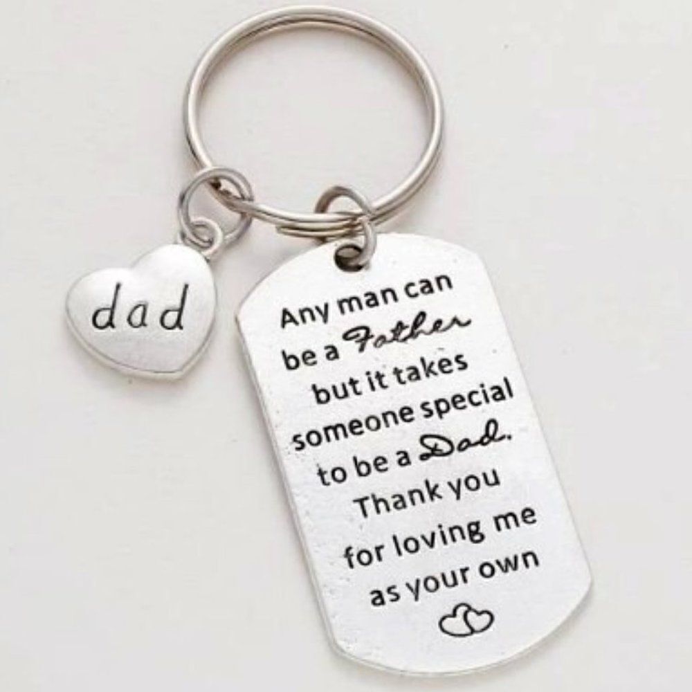 SILVER STAINLESS STEEL ADORING FATHER SLOGAN KEYCHAIN